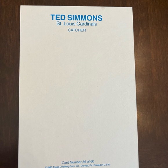 Ted Simmons Autographed Card - Picture 2 of 2
